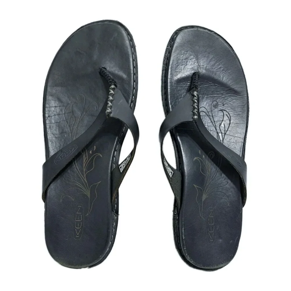 Keen Black Leather Sandals Womens Size 7.5 Beach Pool Flip Flops 1010283